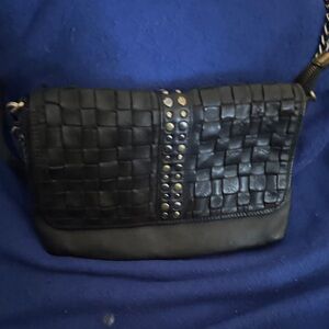 Elegant Black Woven Leather Shoulder Bag